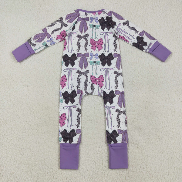 LR2358 RTS baby girl clothes purple bows girl winter  romper halloween romper