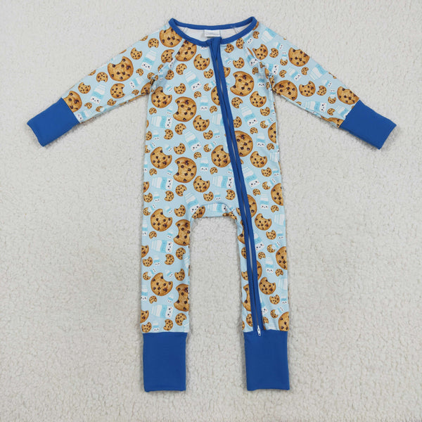 LR2397 RTS baby boy clothes cookies boy winter romper zip romper