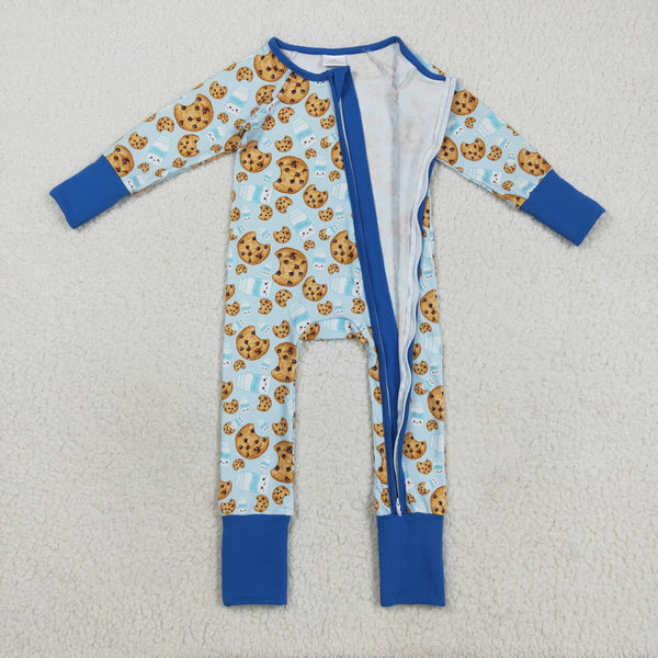 LR2397 RTS baby boy clothes cookies boy winter romper zip romper