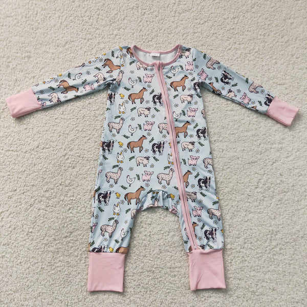 LR2401 RTS baby girl clothes animal girl winter romper zip romper