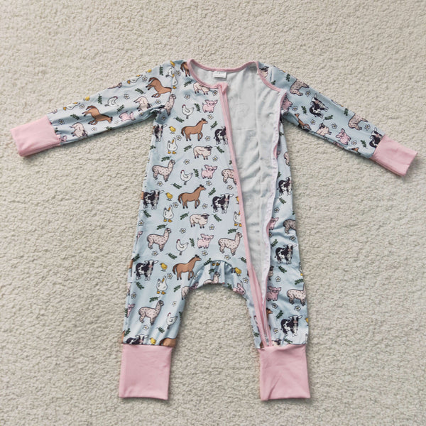 LR2401 RTS baby girl clothes animal girl winter romper zip romper