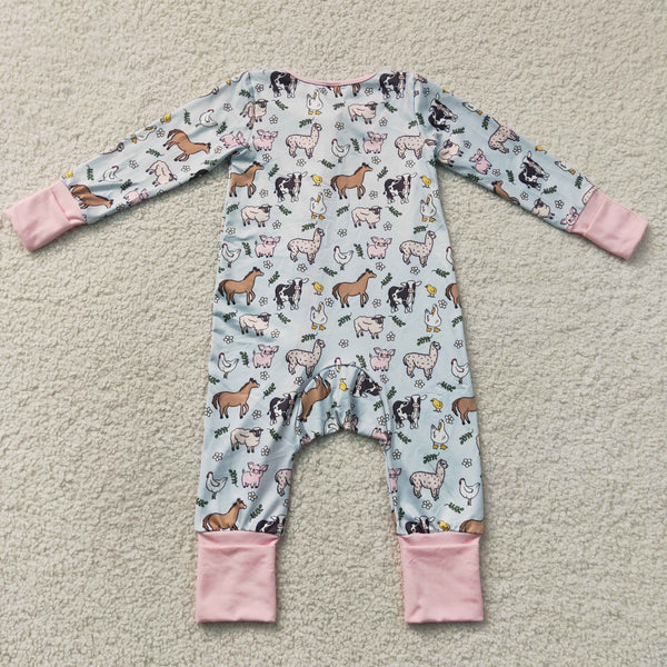 LR2401 RTS baby girl clothes animal girl winter romper zip romper