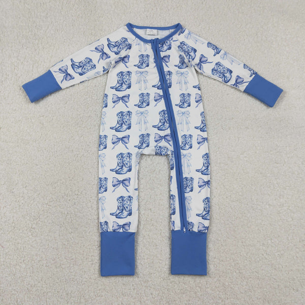 LR2420 RTS baby girl clothes blue boots girl winter romper zip romper