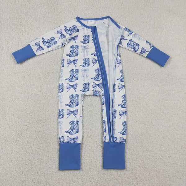 LR2420 RTS baby girl clothes blue boots girl winter romper zip romper