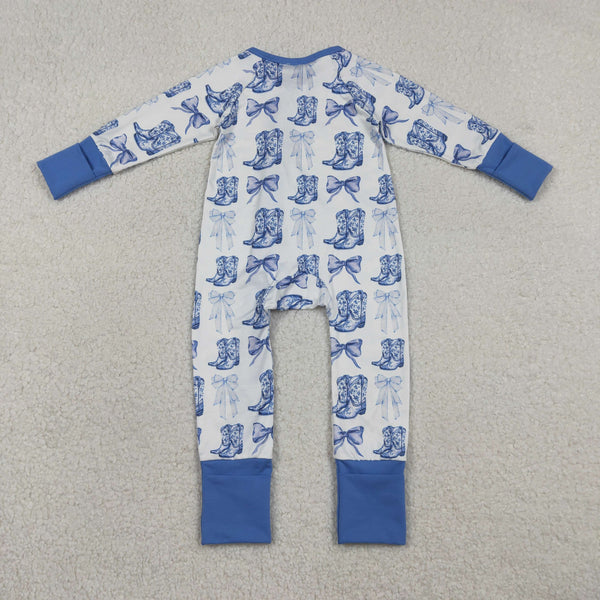 LR2420 RTS baby girl clothes blue boots girl winter romper zip romper
