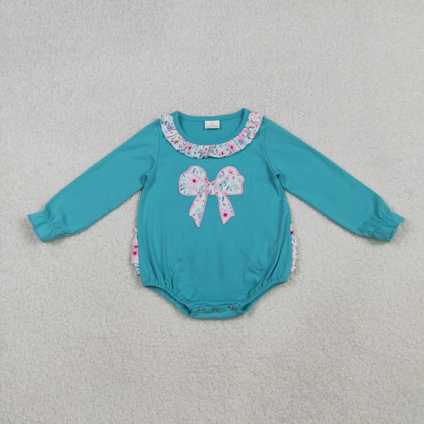 LR2432 RTS baby girl clothes  bows print girl winter embroidery bubble
