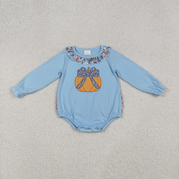 LR2441 RTS girl clothes pumpkin baby girl halloween bubble romper embroideried