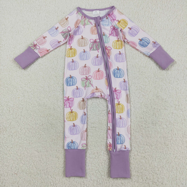 LR2442 baby girl clothes pumpkin girl halloween romper zip romper
