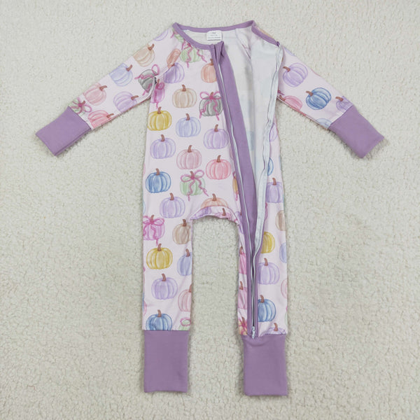 LR2442 baby girl clothes pumpkin girl halloween romper zip romper