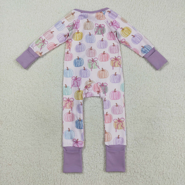 LR2442 baby girl clothes pumpkin girl halloween romper zip romper