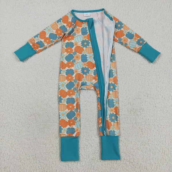 LR2461 RTS baby boy clothes pumpkin boy halloween romper zip romper
