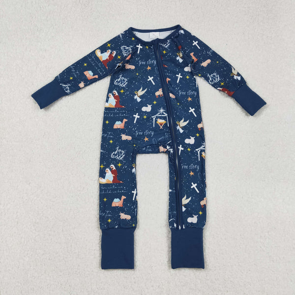 LR2504 RTS boy clothes jesus boy christmas winter zip romper