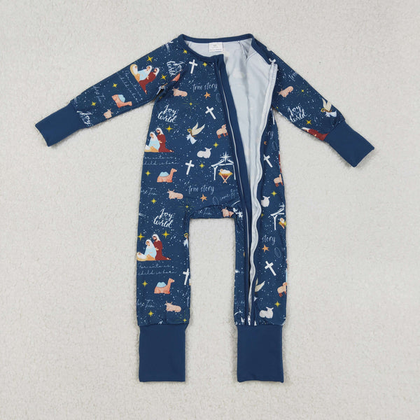 LR2504 RTS boy clothes jesus boy christmas winter zip romper