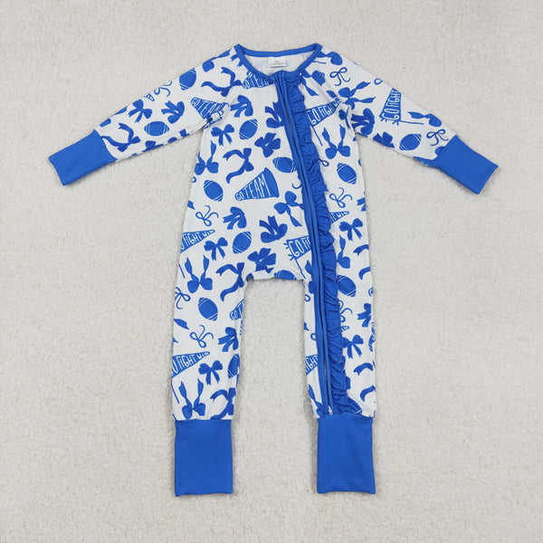 LR2511 RTS baby girl clothes go team blue girl winter zip romper