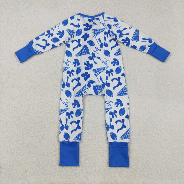 LR2511 RTS baby girl clothes go team blue girl winter zip romper