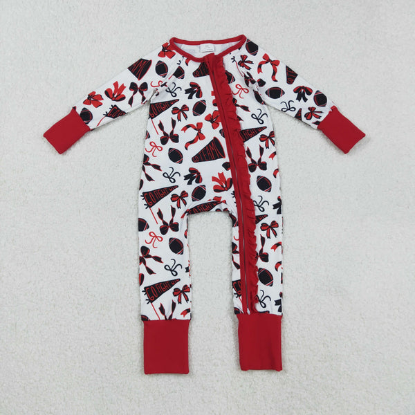 LR2512 RTS girl clothes red bow state go team girl winter romper zip romper