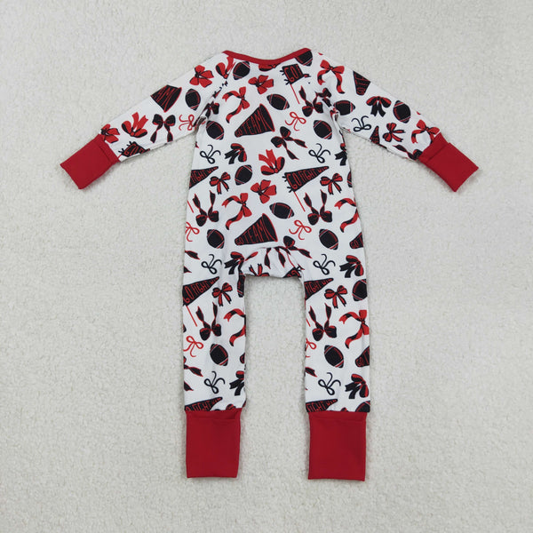 LR2512 RTS girl clothes red bow state go team girl winter romper zip romper