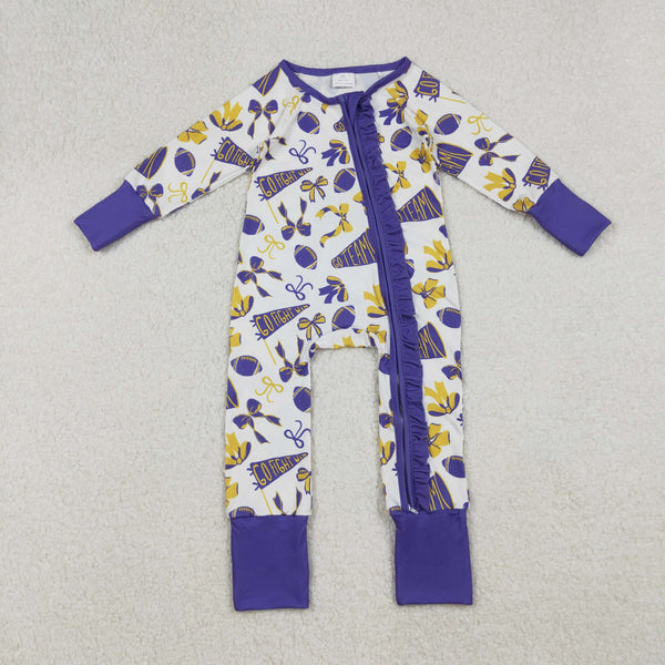 LR2513 RTS baby girl clothes purple go team girl winter romper zip romper
