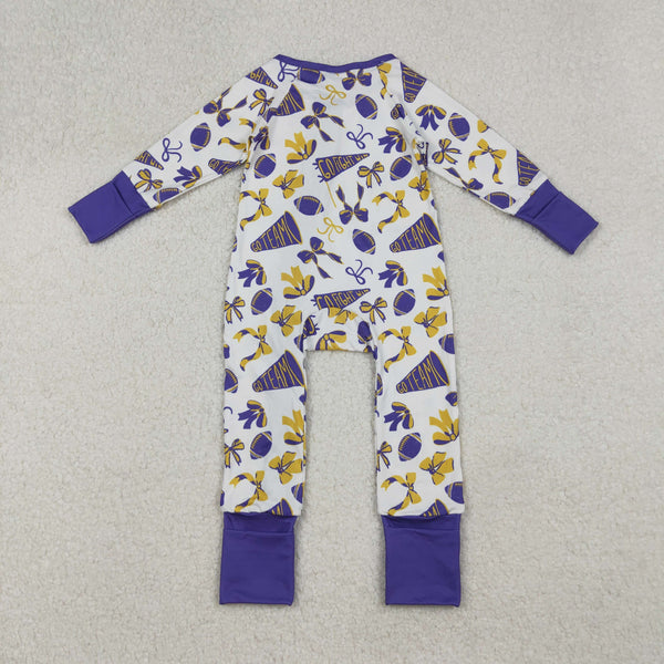LR2513 RTS baby girl clothes purple go team girl winter romper zip romper