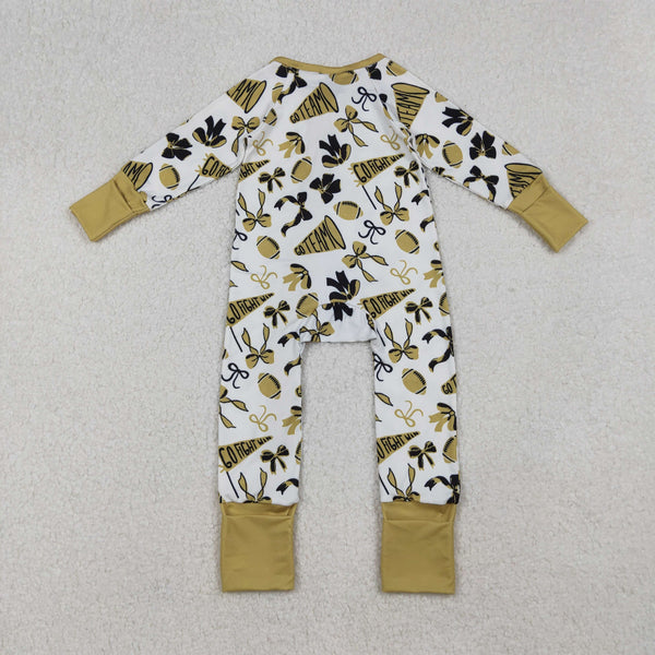 LR2515 RTS baby girl clothes yellow go team girl winter romper zip romper