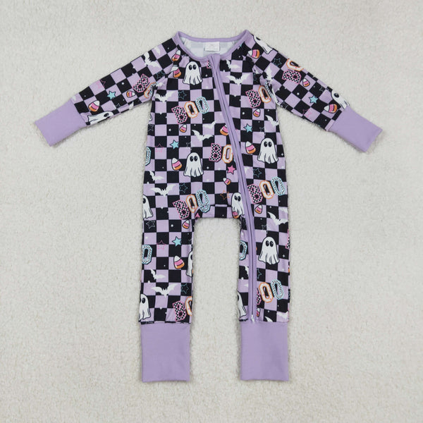 LR2541 RTS girl  clothes ghost purple plaid girl  halloween winter romper