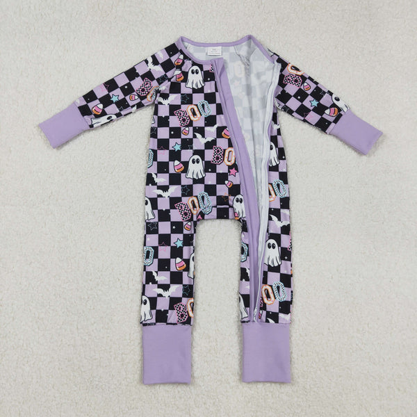 LR2541 RTS girl  clothes ghost purple plaid girl  halloween winter romper