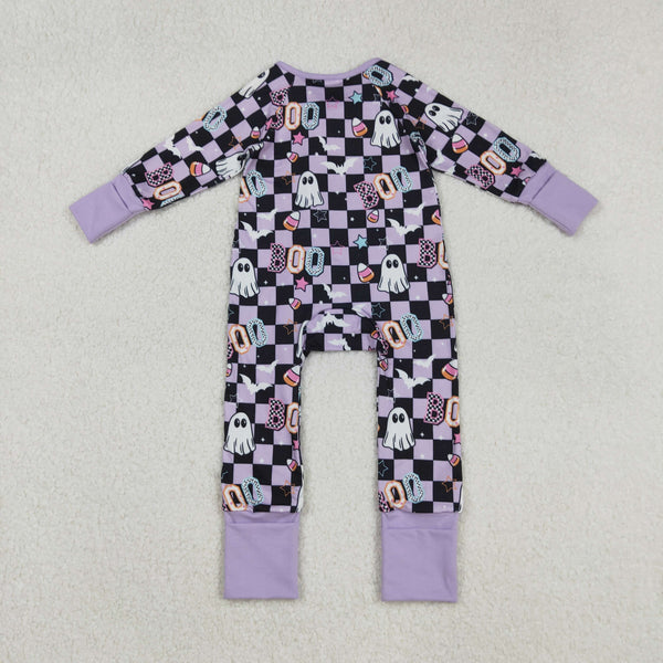 LR2541 RTS girl  clothes ghost purple plaid girl  halloween winter romper