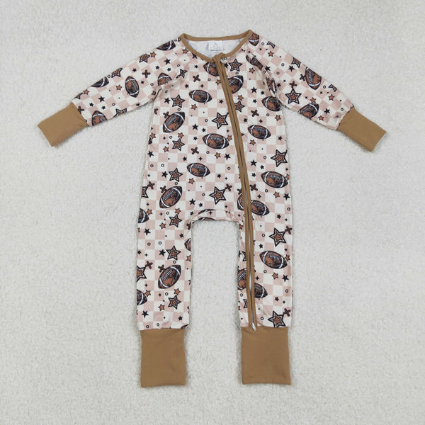 LR2548 RTS baby boy clothes brown football boy winter zip romper