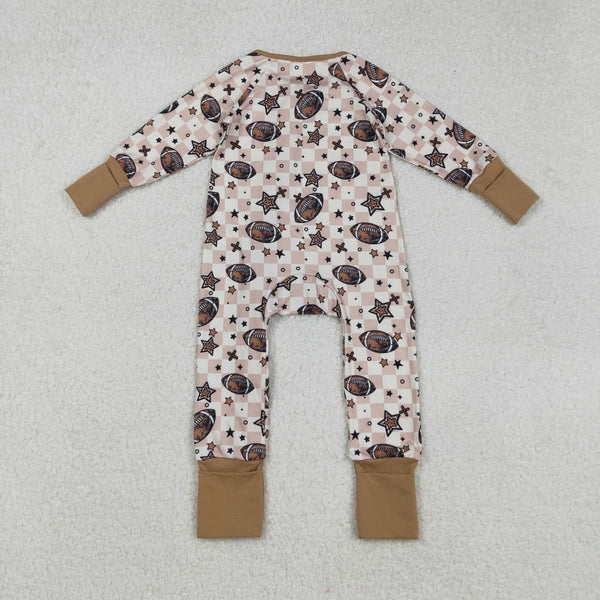 LR2548 RTS baby boy clothes brown football boy winter zip romper