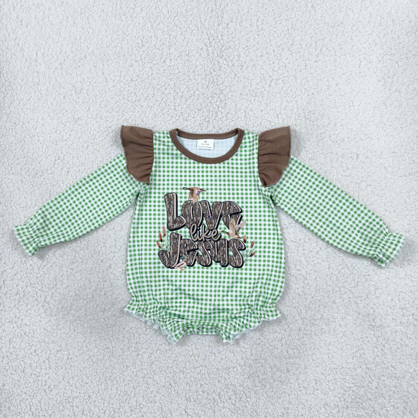 RTS Matching clothing love jesus kids green gingham print long sleeve clothes winter clothes -2026.10.27