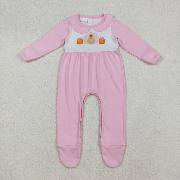 LR2563 RTS baby girl clothes turkey girl thanksgiving winter romper embroideried
