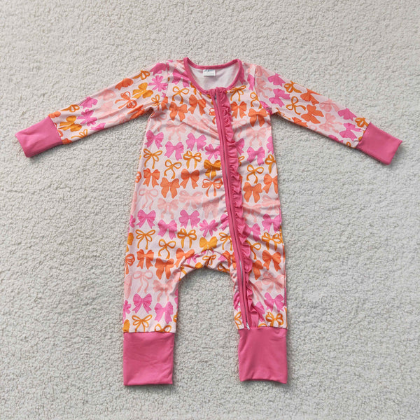 LR2567 RTS baby girl clothes bows  girl winter romper zip romper