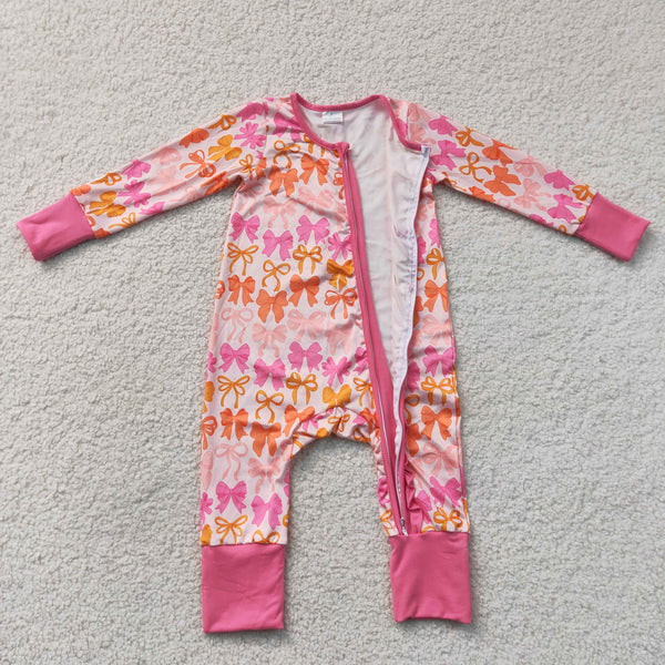 LR2567 RTS baby girl clothes bows  girl winter romper zip romper
