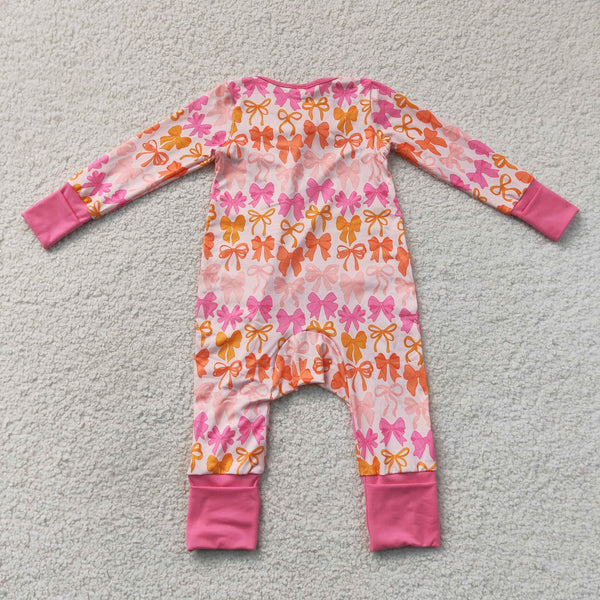 LR2567 RTS baby girl clothes bows  girl winter romper zip romper