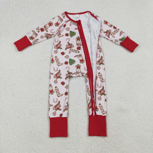 LR2584 RTS baby girl clothes cowboy western fashion christmas winter romper