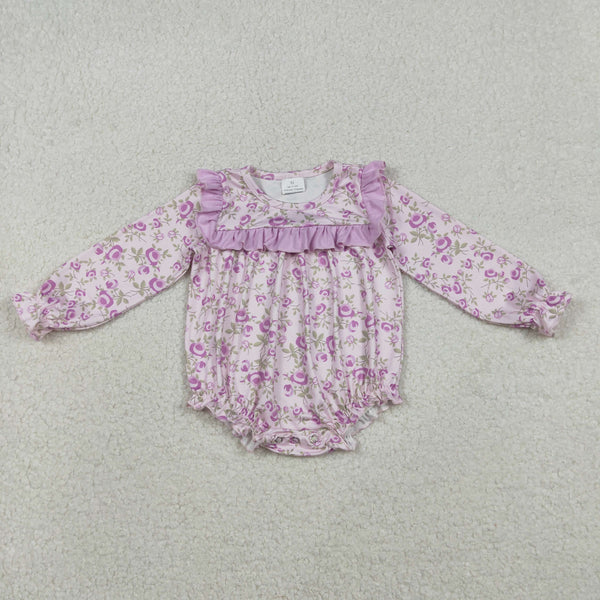 LR2624 RTS baby girl clothes purple florals girl christmas winter bubble