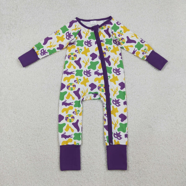 LR2637 RTS  baby girl clothes mardi gras girl winter romper zip romper
