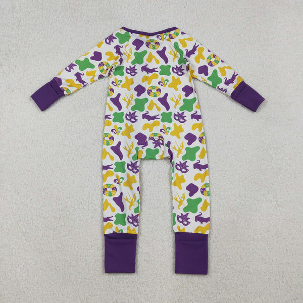 LR2637 RTS  baby girl clothes mardi gras girl winter romper zip romper