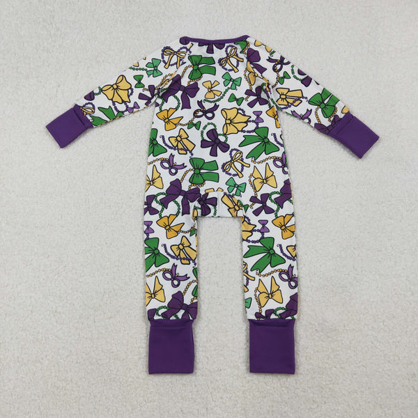 LR2678 RTS baby girl clothes Mardi Gras winter zip romper