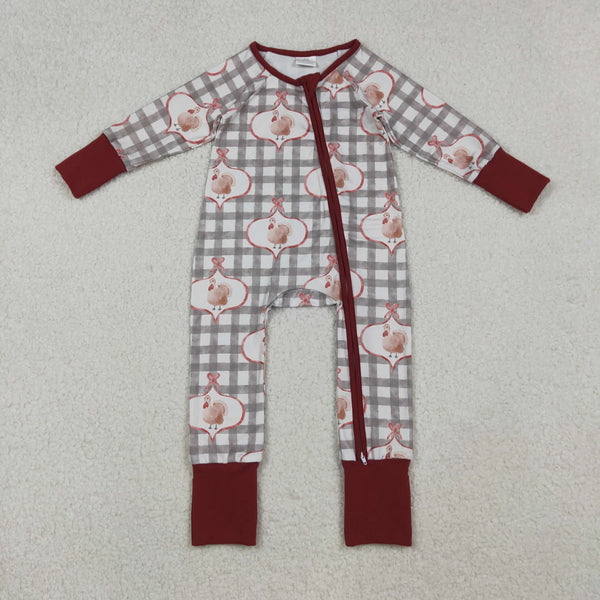 LR2691  RTS baby boy clothes chicken boy  christmas winter romper zip romper
