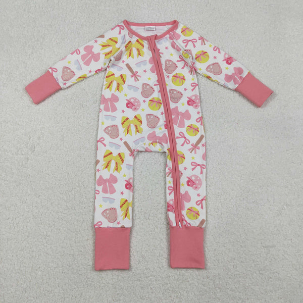LR2705 RTS baby girl clothes bows pink girl winter romper zip romper