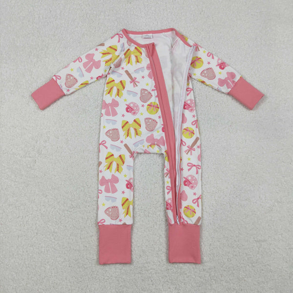 LR2705 RTS baby girl clothes bows pink girl winter romper zip romper
