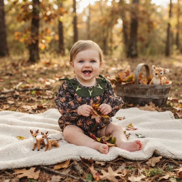 RTS LR2728 baby clothes hunting animal embroidery print long sleeve romper