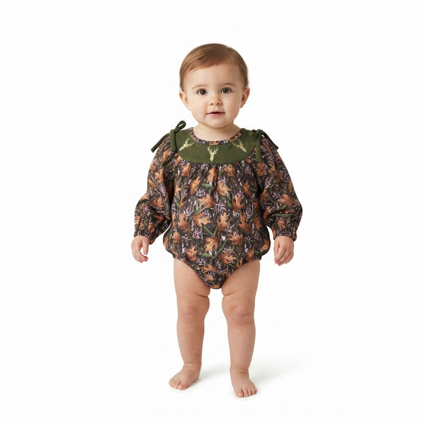 RTS LR2728 baby clothes hunting animal embroidery print long sleeve romper
