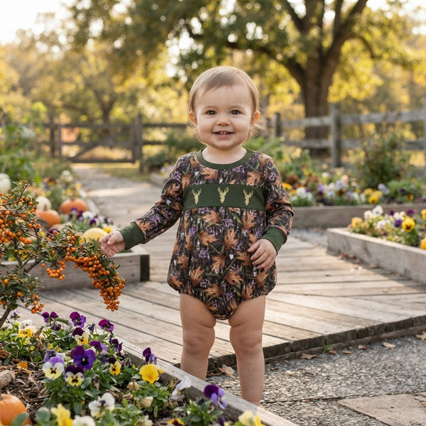 RTS LR2729 baby girl clothes hunting animal embroidery print long sleeve romper