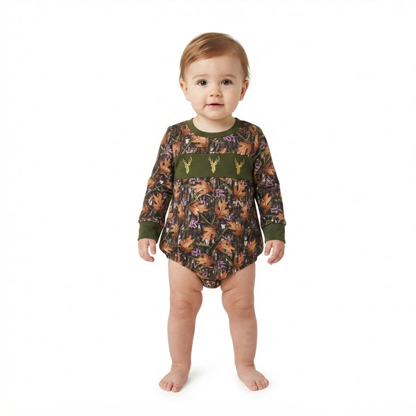 RTS LR2729 baby girl clothes hunting animal embroidery print long sleeve romper