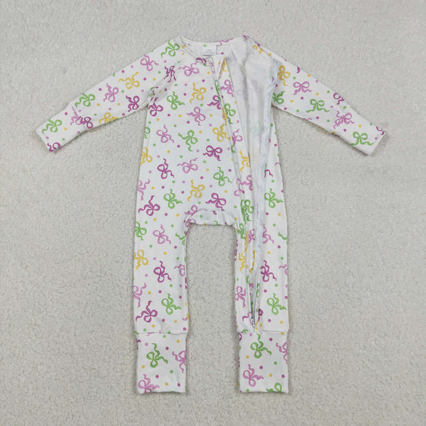 LR2735 RTS baby girl clothes bow girl mardi gras romper