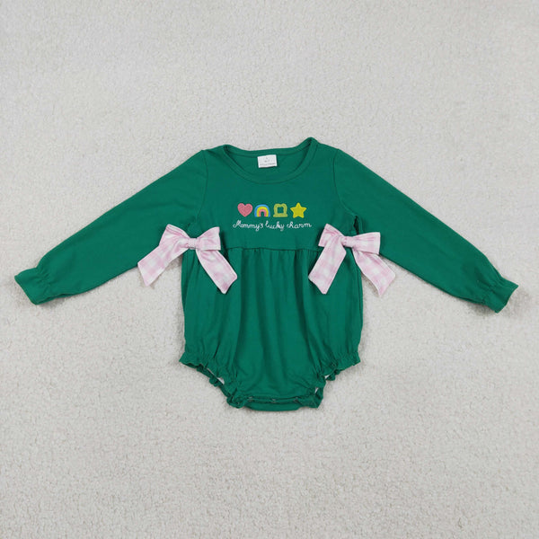 LR2839 RTS baby girl clothes green embroidery lucky Patrick's Day clothing onesie