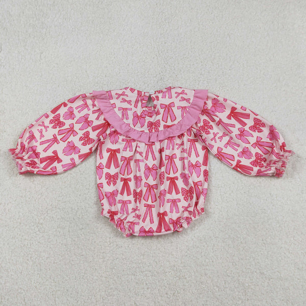 RTS LR2842 baby girl clothes daddy's valentine smocked pink bow girl winter bubble valentines day clothing