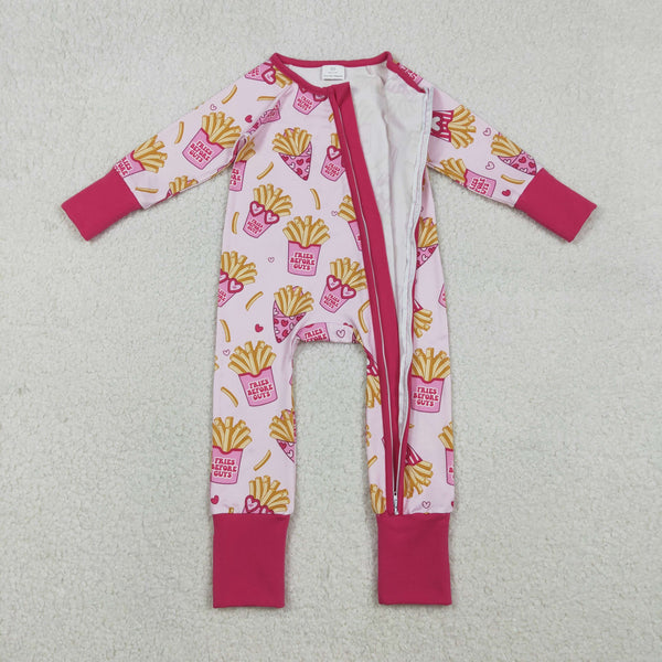 LR2843 RTS baby girl clothes heart fries girl valentines day zip romper